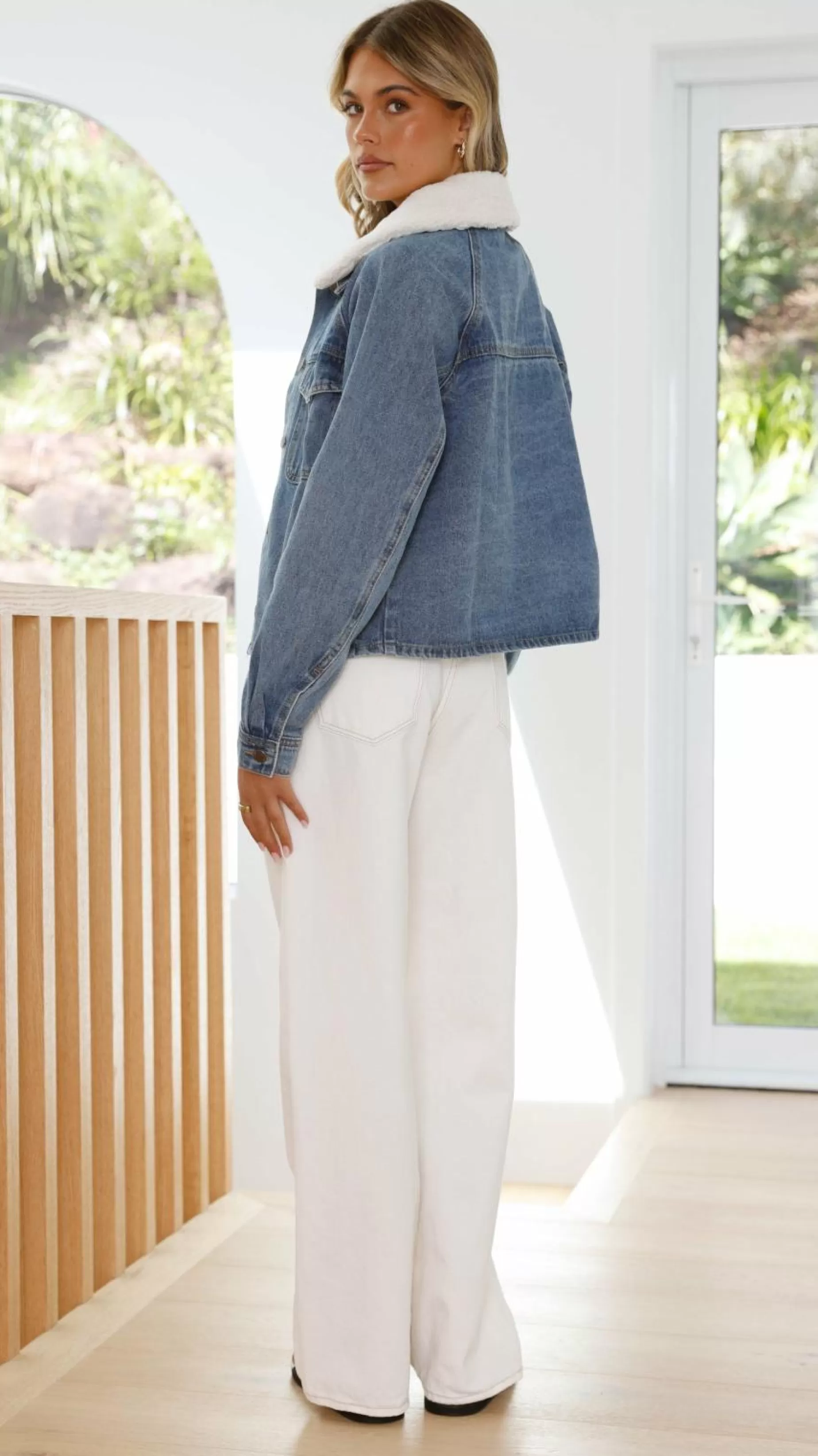 Laelia Teddy Jacket- Mid Blue Denim | Billy J New
