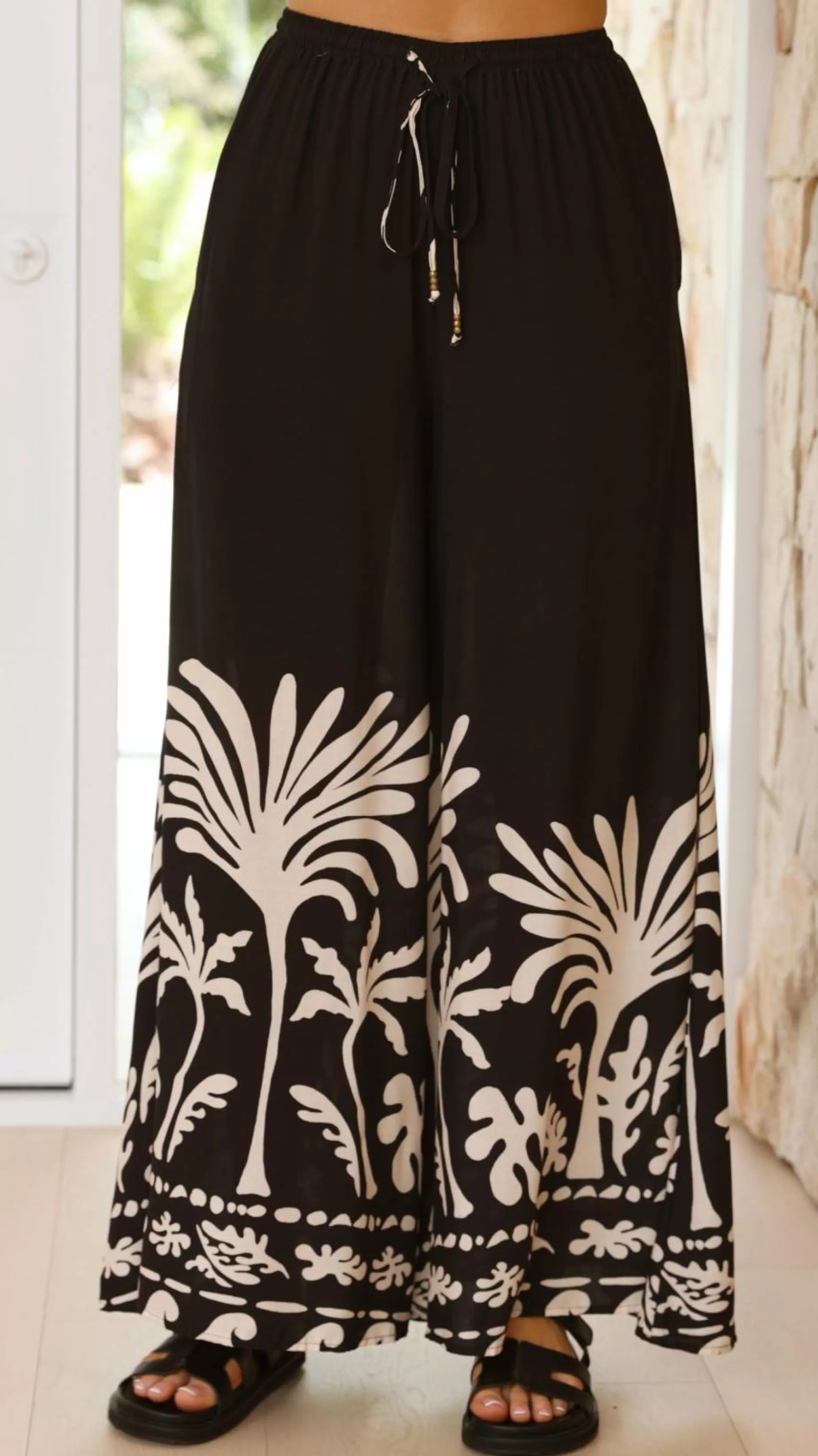 Noir Palm Wide Leg Pants - | Billy J Fashion