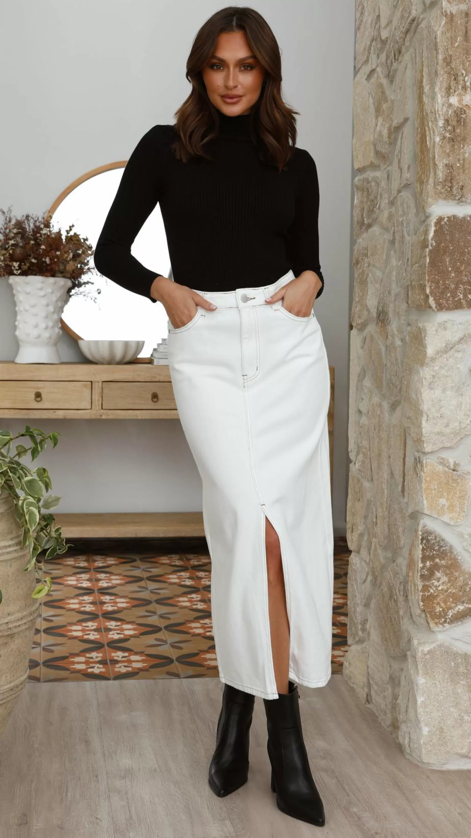 Reno Denim Midi Skirt - | Billy J Clearance