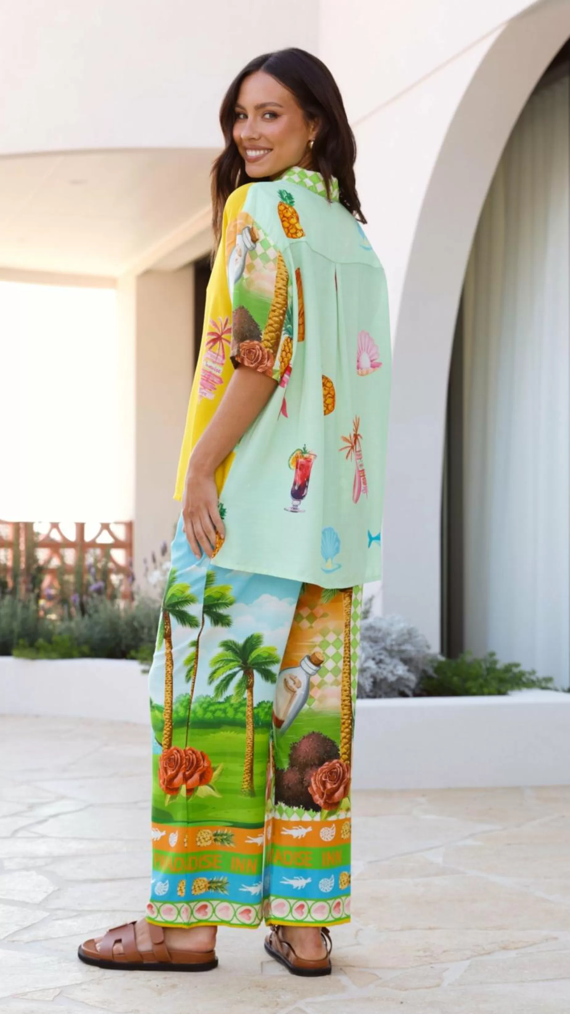 Vacay Button Up Shirt And Pant Set - | Billy J Cheap